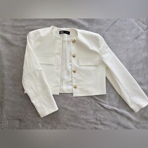 Zara Cream Cropped Blazer with Gold Buttons